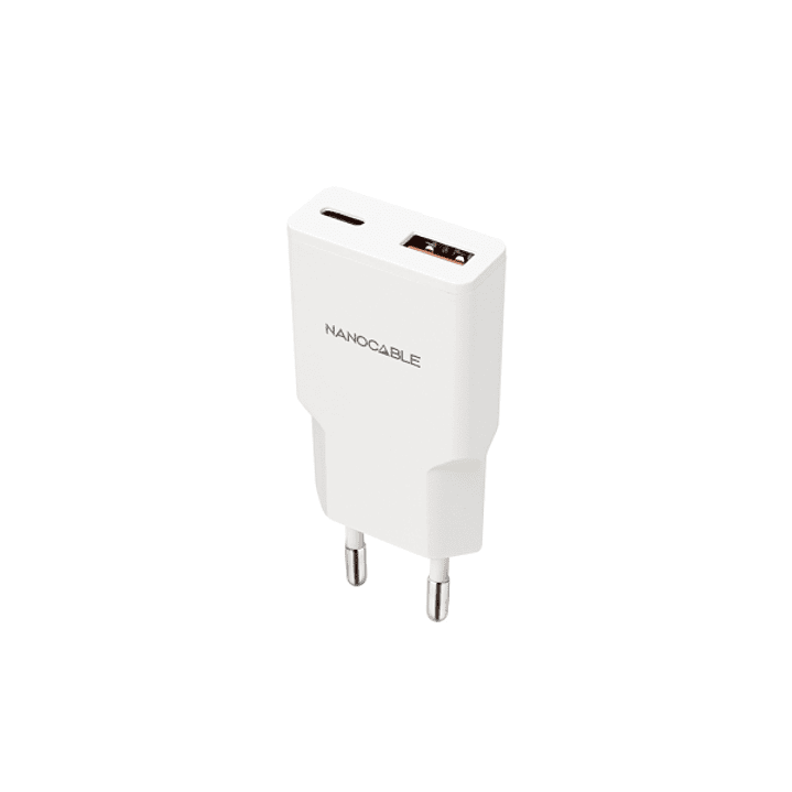 Nanocable Cargador de Pared USB-C/PD + USB-A/QC 20W - Color Blanco 1