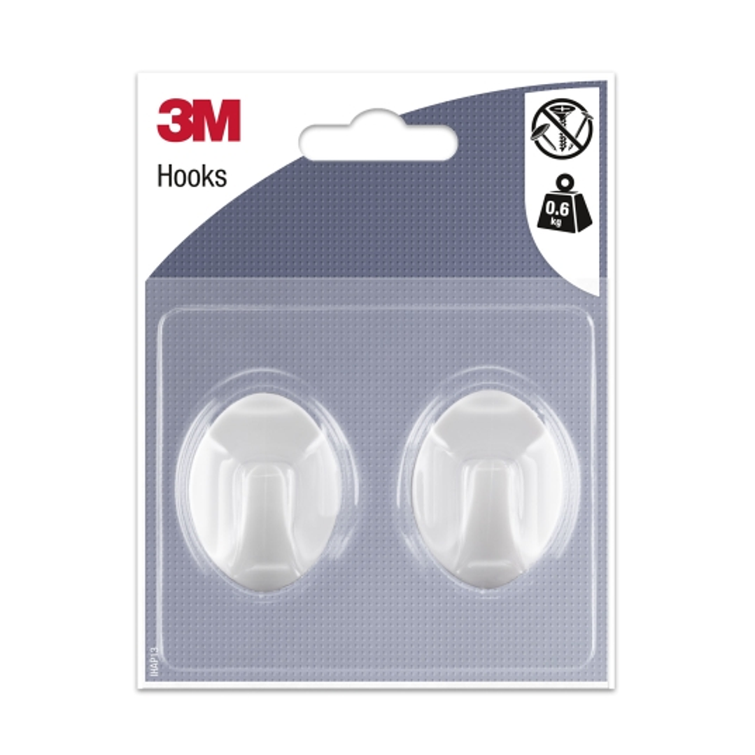 3M Pack de 2 Ganchos Adhesivos Ovalados - Formato M - Soporta hasta 0.6kg - Color Blanco 1