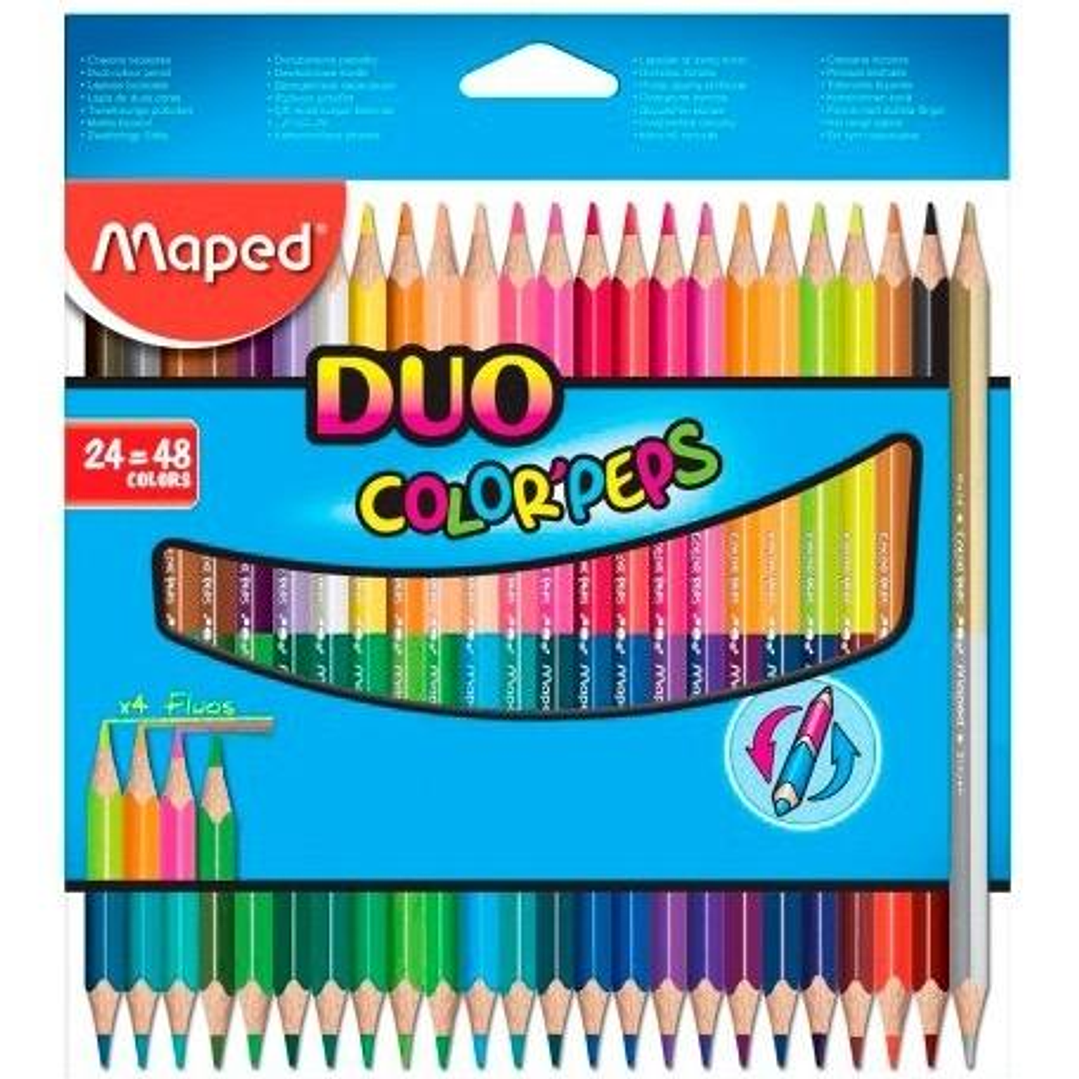 Maped Color´Peps Duo Pack de 24 Lapices Bicolores Triangulares - Doble Punta 2.9mm - Madera Certificada FSC - Colores Surtidos 1
