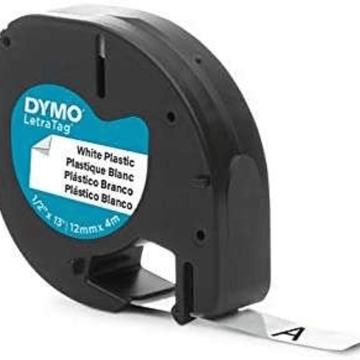 Dymo LetraTag S0721610/S0721660 Cinta de Etiquetas Original para Rotuladora - Texto negro sobre fondo blanco - Ancho 12mm x 4 metros (91201/91221) 1