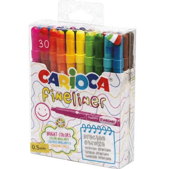 Carioca Fineliner Pack de 30 Rotuladores - Punta Blanca de Acetal 0.5mm - Colores Surtidos 1