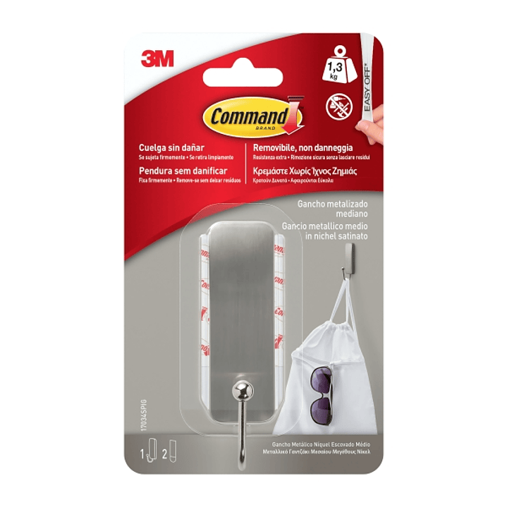 Command Gancho Mediano Color Niquel Pulido - 2 Tiras Adhesivas - Color Niquel Pulido 1