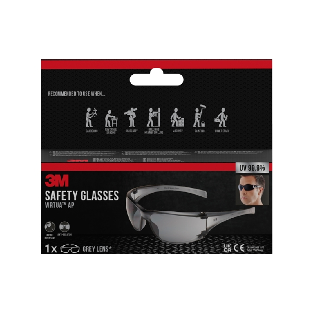 3M Virtua AP Gafas de Seguridad - Lentes Oscurecidas - Antirrayaduras - Antivaho - Proteccion UV - Color Gris 1