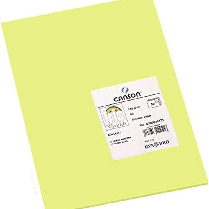 Canson Guarro Pack de 50 Cartulinas Iris A4 de 185g - 21x29.7cm - Color Verde Manzana 1