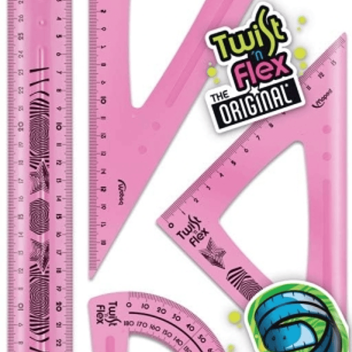 Maped Twist´n Flex Pack de Reglas Flexibles - Regla 30cm, Escuadra 45º/21cm, Cartabon 60º/21cm, Transportador 180º/12cm - Colores Surtidos Aleatorios 1