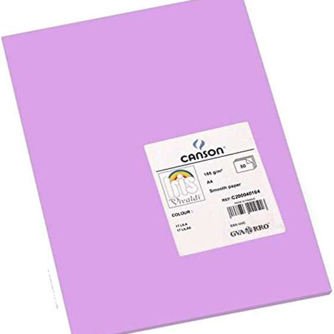 Canson Guarro Pack de 50 Cartulinas Iris A4 de 185g - 21x29.7cm - Color Lila 1