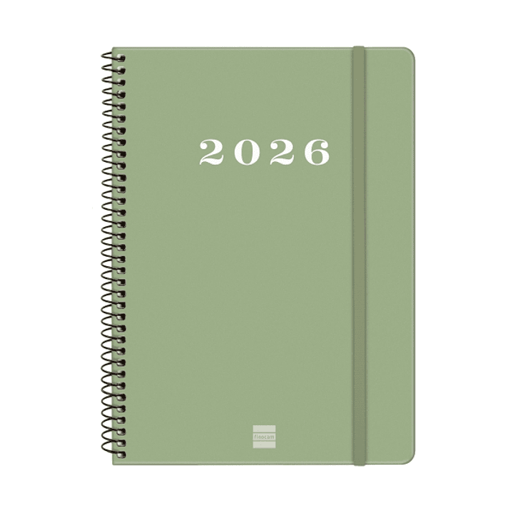 Finocam My Agenda de Espiral - Anual 2026 - Tapa Dura Antirayaduras - Formato E10 - 171x9x212mm - Semana Vista Horizontal - Color Verde 1