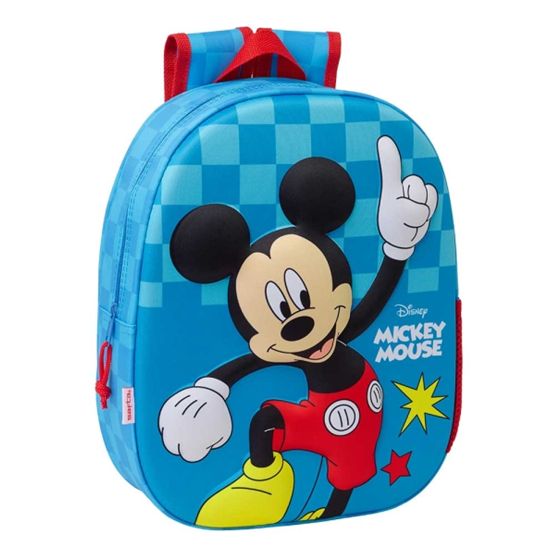 Safta Mickey Mouse Mochila 3D de 8.64L - Portabotellas - Tarjeta de Identificacion Personal - Hombreras Acolchadas - 27x33x10cm - Color Rojo y Azul 1