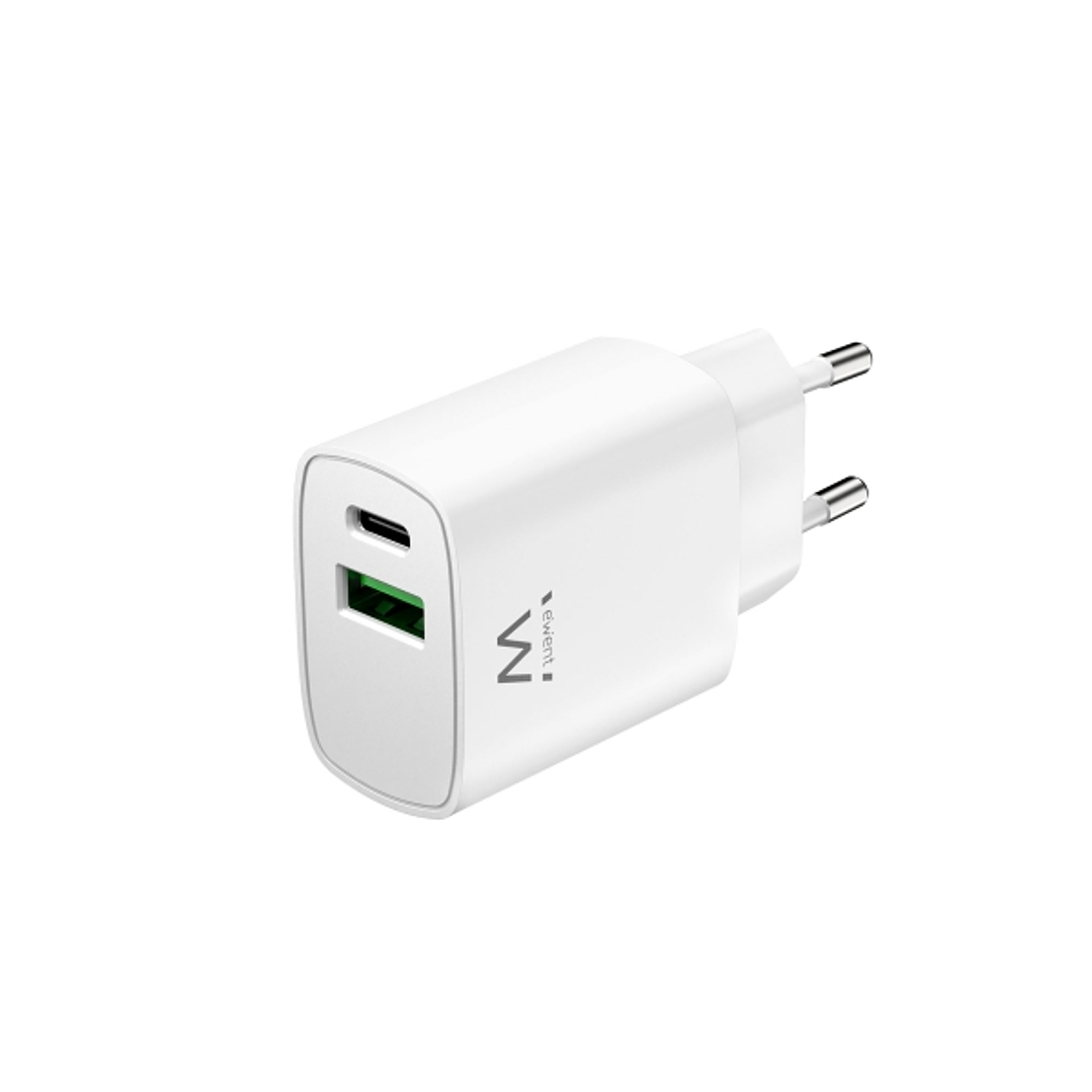 Ewent Cargador de Pared USB-C/PD + USB-A/QC 20W - Color Blanco 1