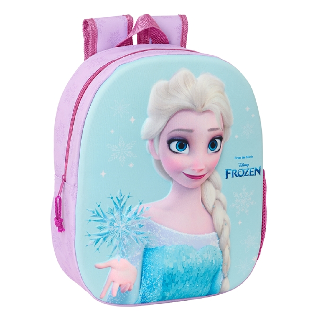 Safta Frozen Mochila 3D - Asa de Mano - Portabotellas Lateral - 27x33x10cm - Color Rosa/Azul 1