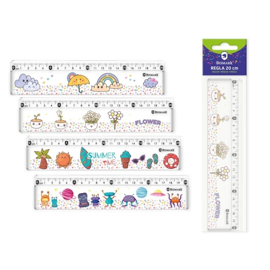 Bismark Regla 20cm con Bolitas de Colores en su Interior - Fabricada en Plastico - Ideal para Colegio - 4 Diseños Diferentes 1