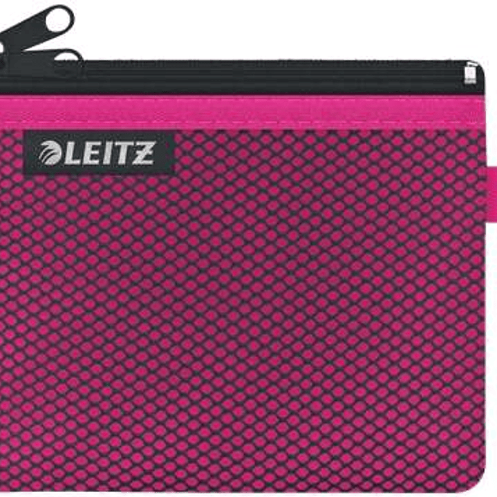 Leitz WOW Bolsa Porta-Todo Pequeña 2 Compartimentos - Tamaño 105x6x140mm - Lavable y Duradera - Cierre de Cremallera - Color Fucsia 1