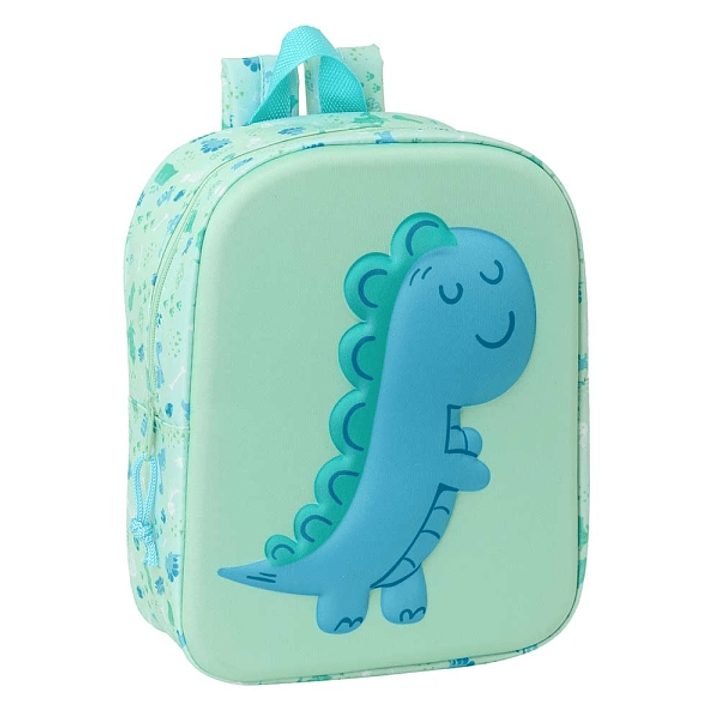 Safta Dino Mochila Guarderia 3D de 6L - Asa de Mano Superior - Asas Regulables y Acolchadas - Cierre de Cremallera - 22x27x10cm - Color Menta 1