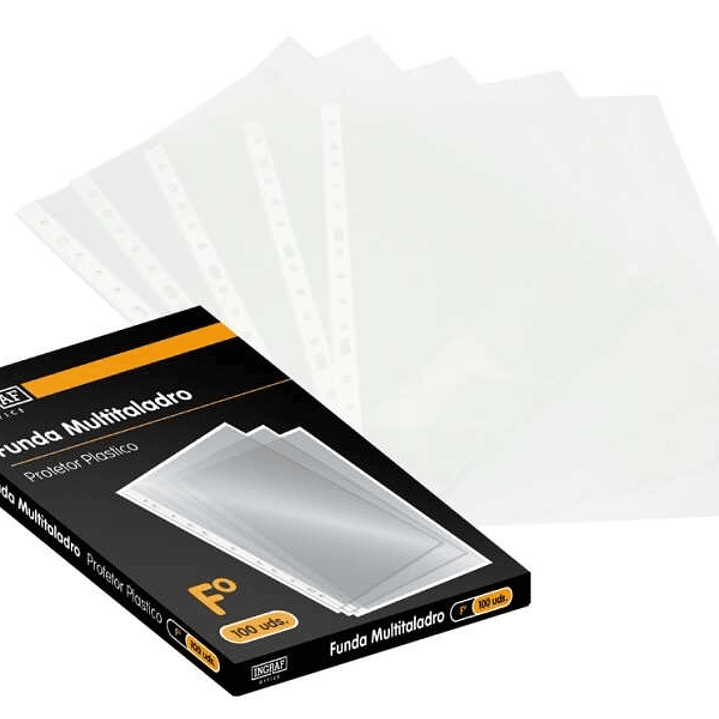 Ingraf Pack de 100 Fundas Multitaladro Folio Transparentes 70 Micras - Acabado Granulado 1