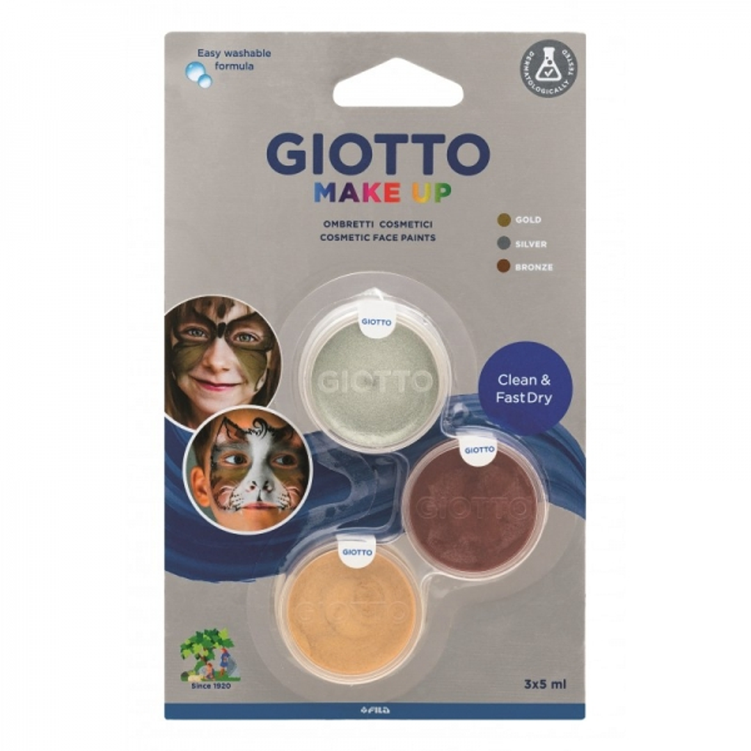 Giotto Make Up Metallic Pack con 3 Maquillajes Faciales - Se Lava con Agua - Dermatologicamente Testado - Colores Metalicos Surtidos 1