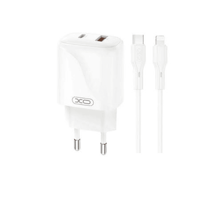 XO L158 Cargador de Corriente 20W - USB-A y USB-C - Alto Rendimiento - Incluye Cable USB-C a Lightning - Color Blanco 1
