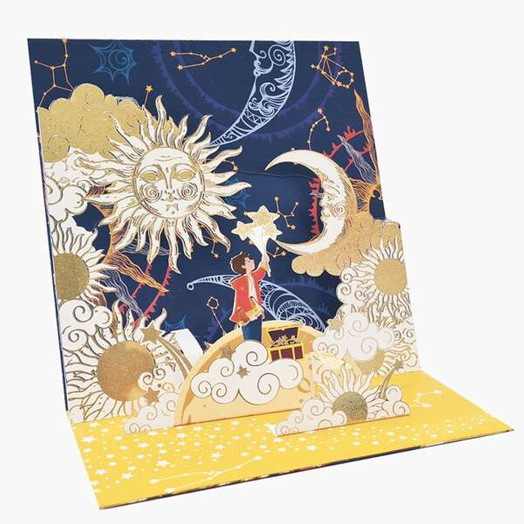 Pictura Tarjeta 3D Pop-Up - 16x16cm - Tematica Astros - Embolsada en Celofan - Incluye Sobre Blanco - Papel con Certificacion FSC 1