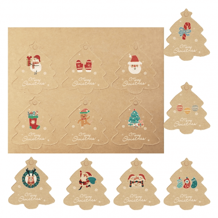Dohe Navidad Kraft Pack de 48 Etiquetas para Regalos - Diseños Navidad - Tamaño 4,5x5cm - Troqueladas sobre Cartulina - Incluyen Cordon 1