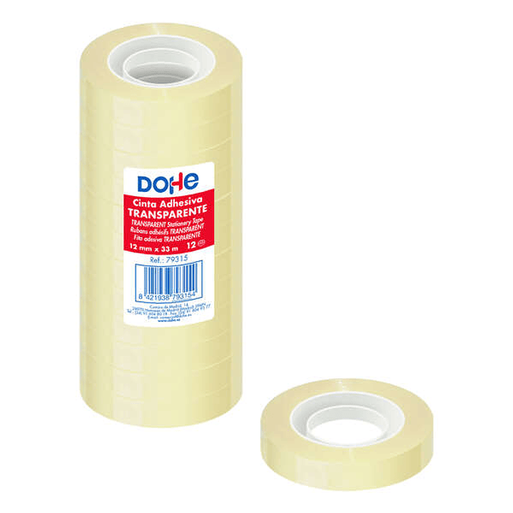Dohe Pack de 12 Cintas Adhesivas de Polipropileno 12mmx33m - Alta Resistencia y Potente Adhesivo - Transparente 1
