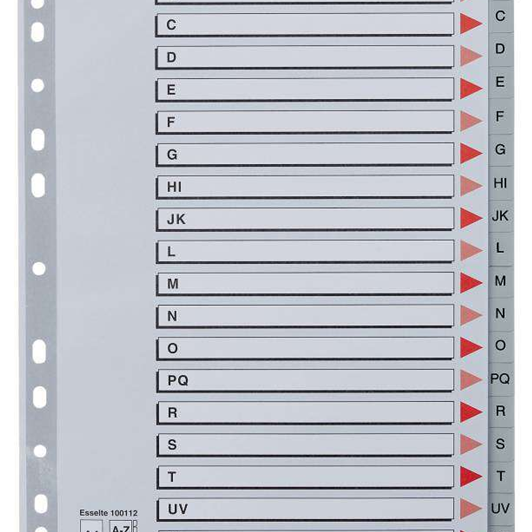 Esselte Indice Abecedario de Plastico con Caratula A4 - Tipo A-Z - Cartulina Indice: Carton Gris - Material PP - Tamaño A4 - Multitaladro - Presentaci 1