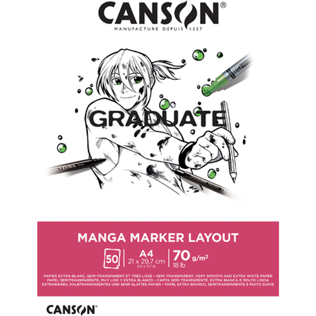 Canson Graduate Manga Layout Bloc Encolado de 20 Hojas A4 - 70g - Extraliso - Color Blanco 1