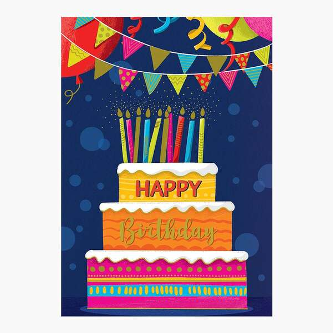 Pictura Tarjeta Zig-Zag - 15x22cm - Tematica Tarta de Cumpleaños - Triptica sin Envoltorio - Incluye Sobre Blanco - Papel con Certificacion FSC 1