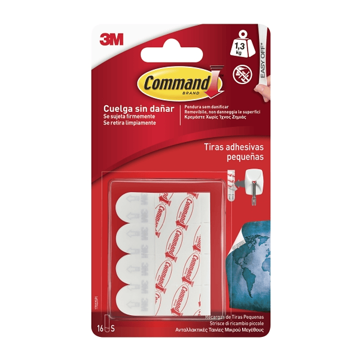 Command Pack de 16 Tiras Adhesivas de Repuesto - Formatos S - Soporta hasta 1.3kg - Color Blanco 1