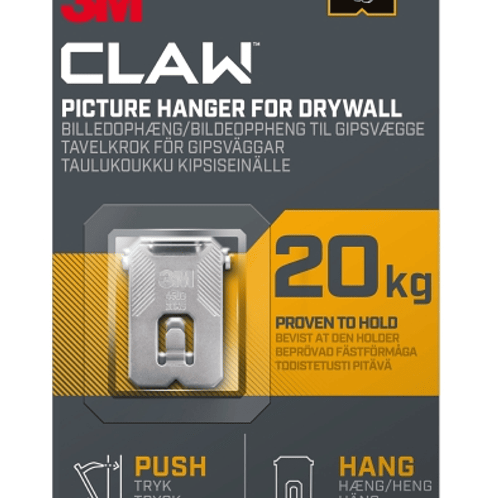 3M Claw Pack de 2 Ganchos de Metal para Paredes de Yeso - Soporta hasta 20 kg - Color Gris/Titanio 1