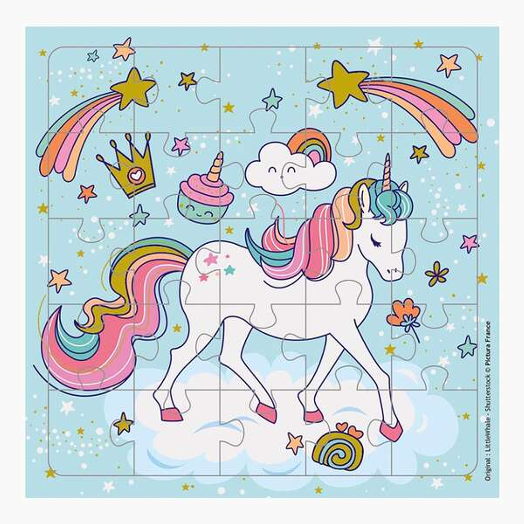 Pictura Tarjeta Puzzle Unicornio - 15.5x15.5cm - 25 Piezas - Tematica Unicornio - Incluye Tarjeta Plegada y Sobre Blanco - Certificacion FSC 1