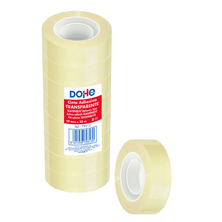 Dohe Pack de 8 Cintas Adhesivas Transparente de Polipropileno 19mm x 33m 1