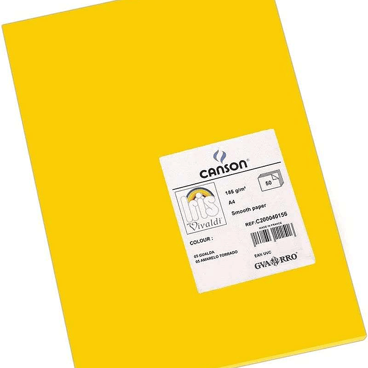 Canson Guarro Pack de 50 Cartulinas Iris A4 de 185g - 21x29.7cm - Color Gualda 1