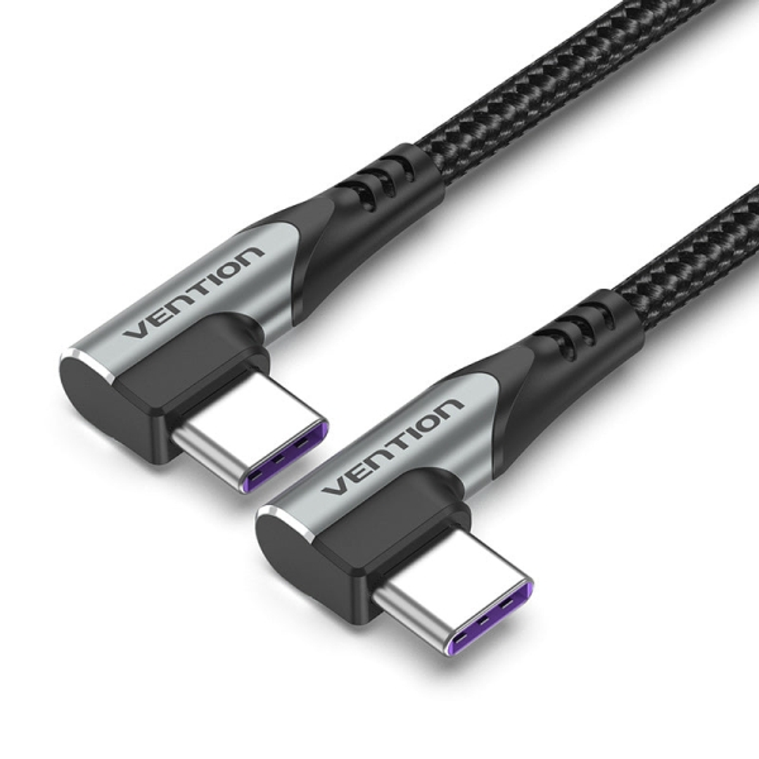 Vention Cable USB-C 2.0 a USB-C 2.0 5A 100W - 0.5m - Trenzado - Acodado en los Dos Extemos - Color Gris 1
