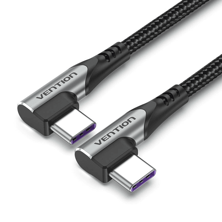 Vention Cable USB-C 2.0 a USB-C 2.0 5A 100W - 0.5m - Trenzado - Acodado en los Dos Extemos - Color Gris 1
