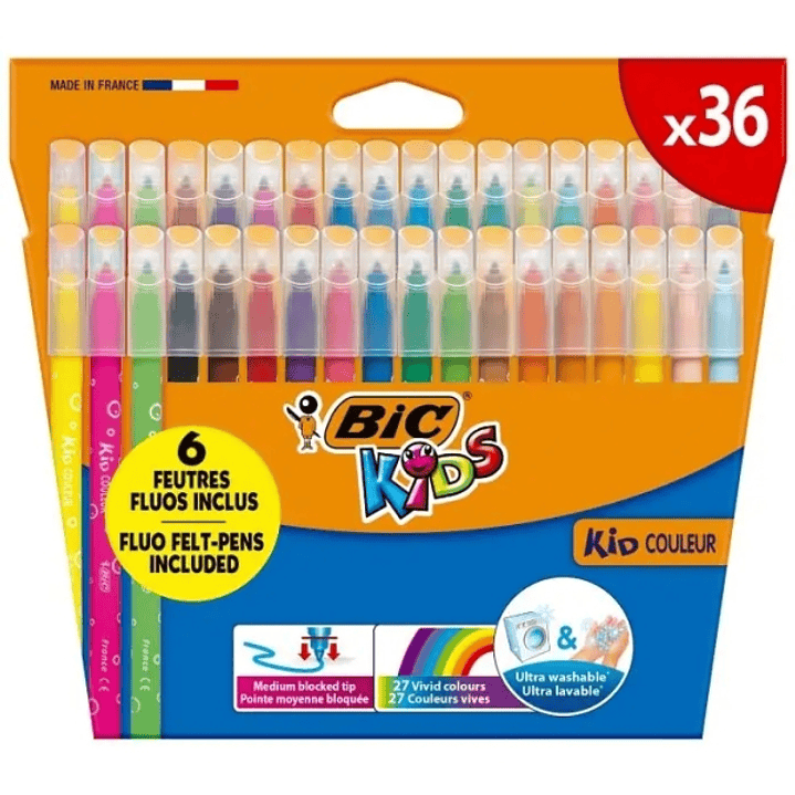 Bic Kids Couleur Pack de 36 Rotuladores - Punta Mediana - Lavable - Colores Surtidos 1