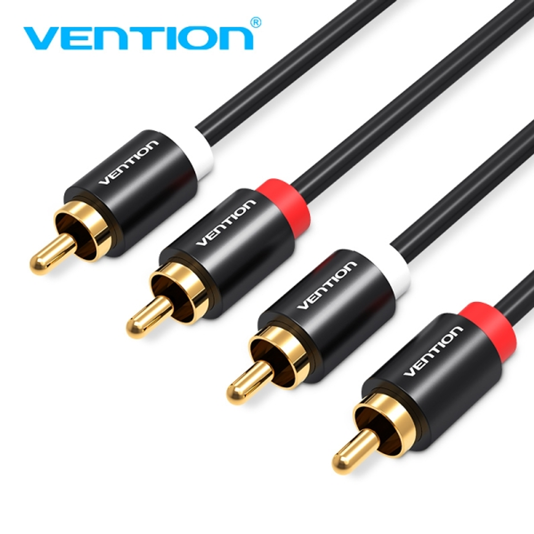 Vention Cable RCA Estereo - Interfaz Dorada Plateada - Conductor de Bronce Esmaltado - Material de Aluminio y PVC - Color Negro 1