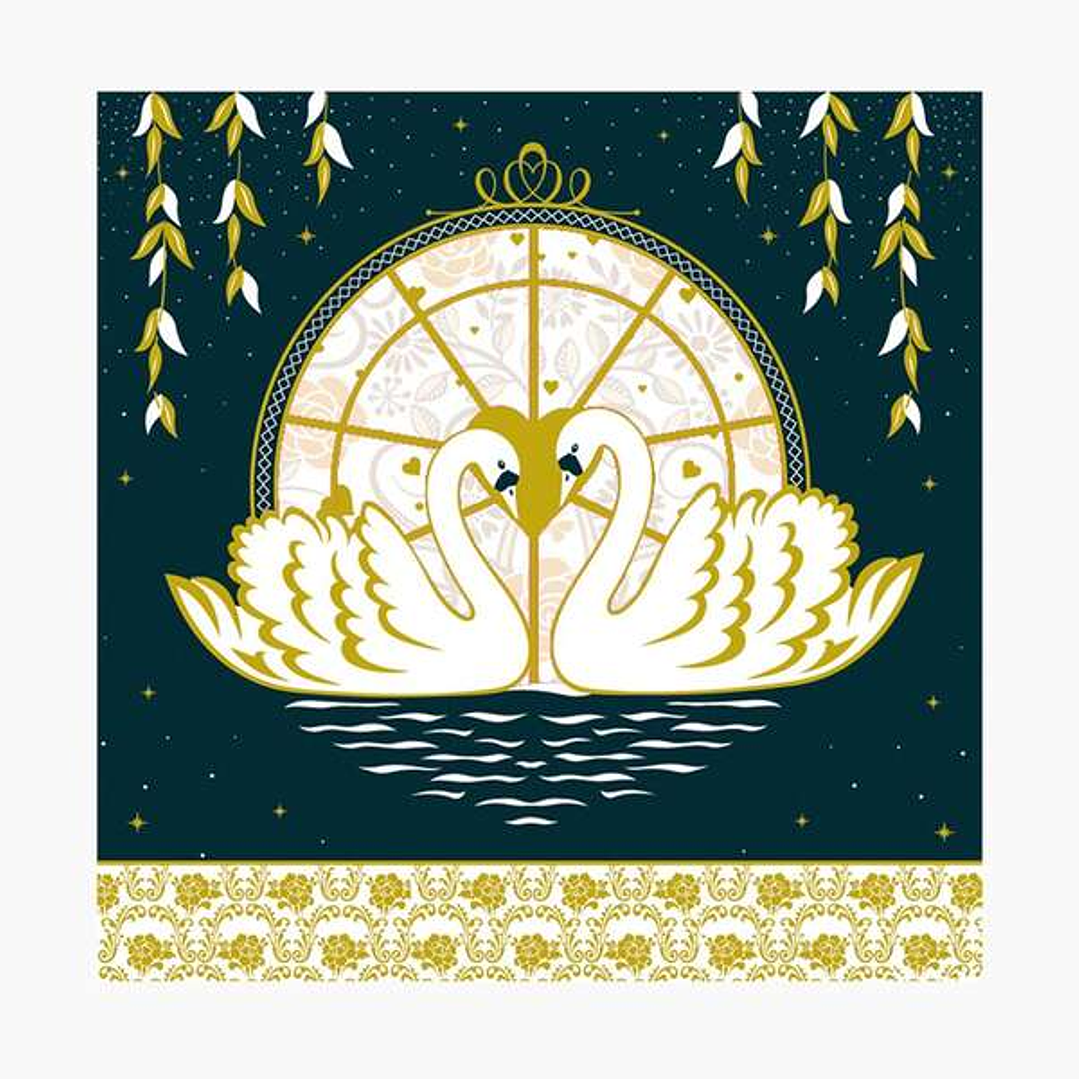 Pictura Tarjeta Arabesque - 16x16cm - Tematica Cisnes - Tarjeta Triptica - Incluye Sobre Blanco - Papel con Certificacion FSC 1