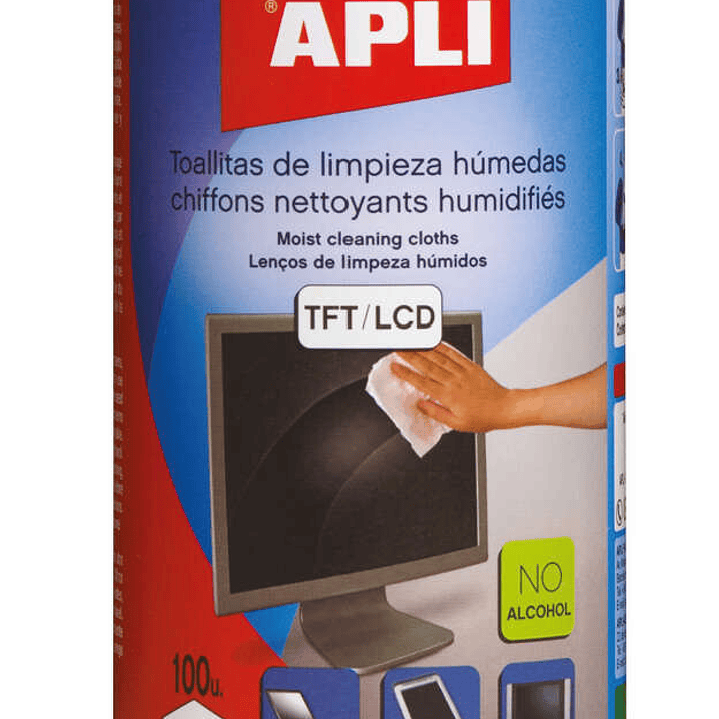 Apli Toallitas Humedas Anti-Estaticas - 100 Unidades - Limpieza y Mejora Del Rendimiento de Equipos Electronicos - Ideal para Pantallas TFT y LCD 1