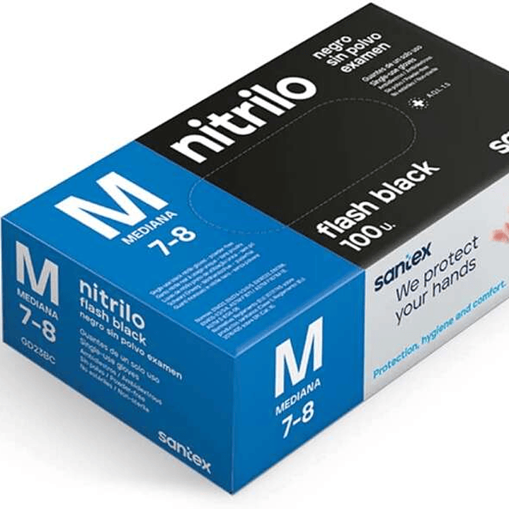 Santex Flash Black Pack de 100 Guantes de Nitrilo Talla M - 6 gramos - Sin Polvo - Libre de Latex - No Esteriles - Color Negro 1