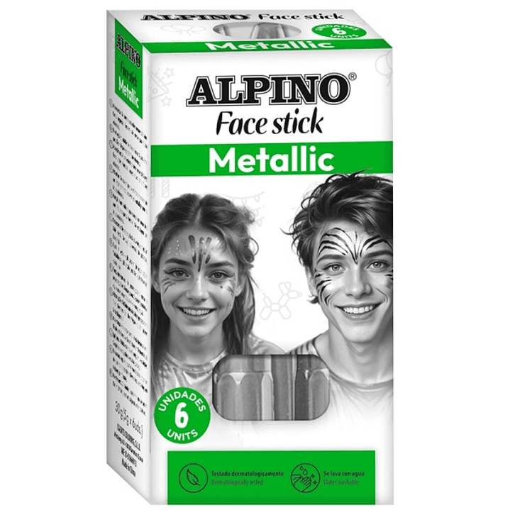 Alpino Fiesta Face Stick Pack con 6 Barritas de Pintura Facial - Sistema Retractil Giratorio - Se Lava con Agua - Testado Dermatologicamente - Color P 1