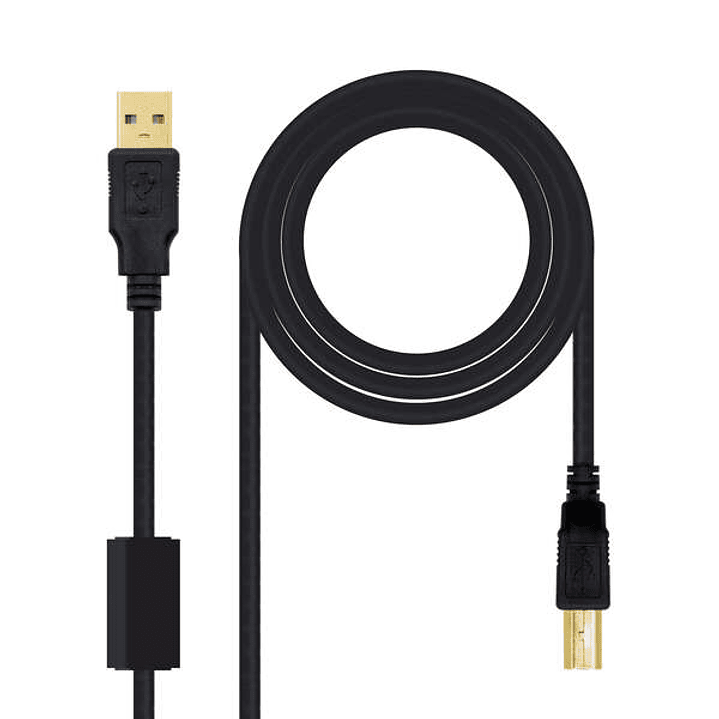 Nanocable Cable de Impresora con Ferrita USB-B 2.0 Macho a USB-A Macho 5m 1