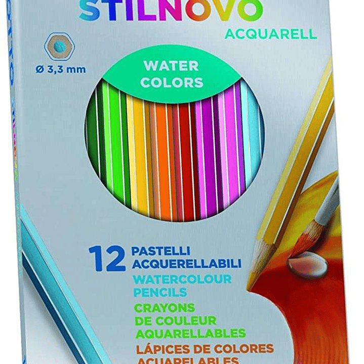 Giotto Stilnovo Acquarell Pack de 12 Lapices de Colores Acuarelables Hexagonales - Mina 3.3 mm - Madera - Colores Surtidos 1