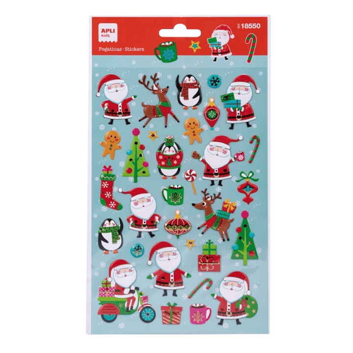Apli Bolsa con 31 Pegatinas Navideñas Papa Noel - Adhesivo Permanente - Diseños Surtidos - Ideal para Decorar Regalos y Tarjetas 1