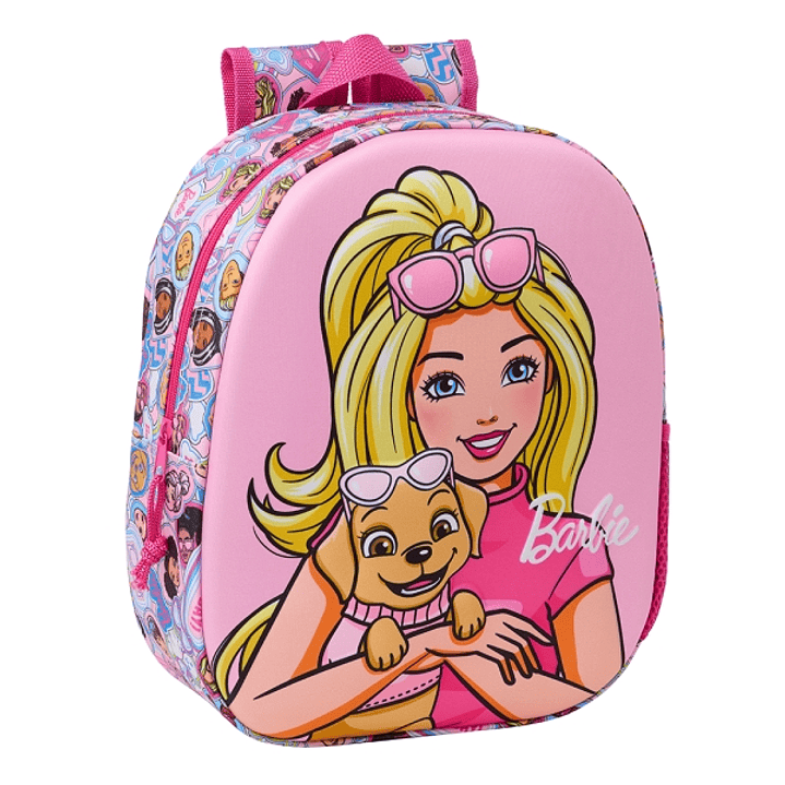 Safta Barbie Mochila 3D - Asa de Mano - Portabotellas Lateral - 27x33x10cm - Color Rosa 1