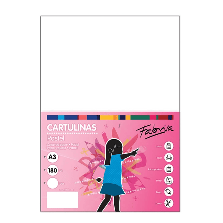 Fabrisa Pack de 25 Cartulinas 180 g/m² - Tamaño A3 - Color Blanco 1