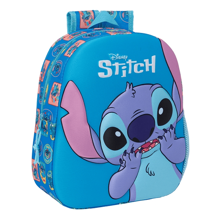 Safta Stitch Mochila 3D - Asa de Mano - Portabotellas Lateral - 27x33x10cm - Color Azul 1