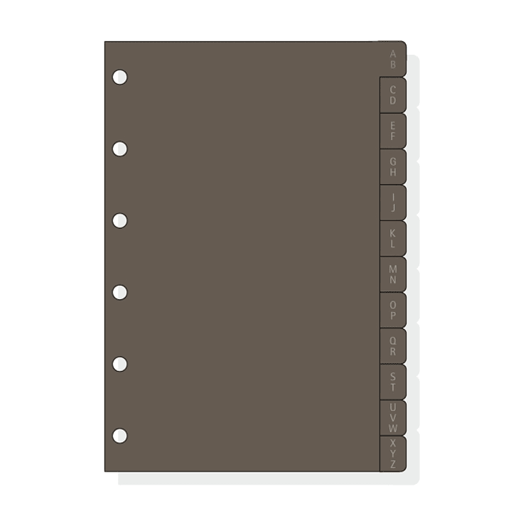Finocam C261 Indice Alfabetico para Agendas Classic - 12 Solapas - Formato 602 - 83x114x3mm - PVC - Color Marron 1
