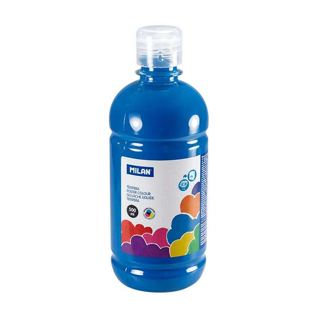Milan Botella de Tempera 500ml - Tapon Dosificador - Secado Rapido - Mezclable - Color Azul Cyan 1
