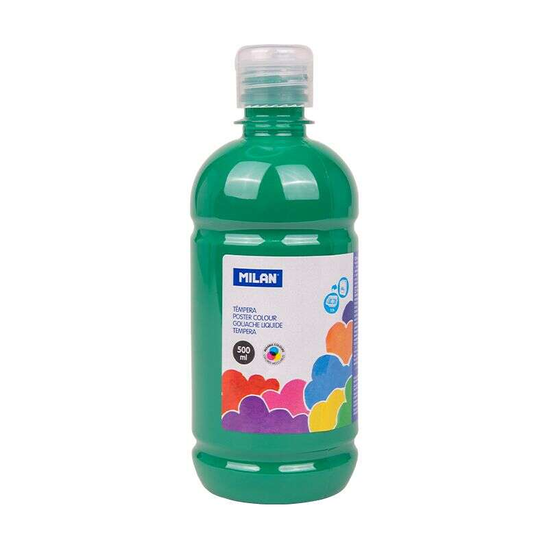 Milan Botella de Tempera 500ml - Tapon Dosificador - Secado Rapido - Mezclable - Color Verde Oscuro 1