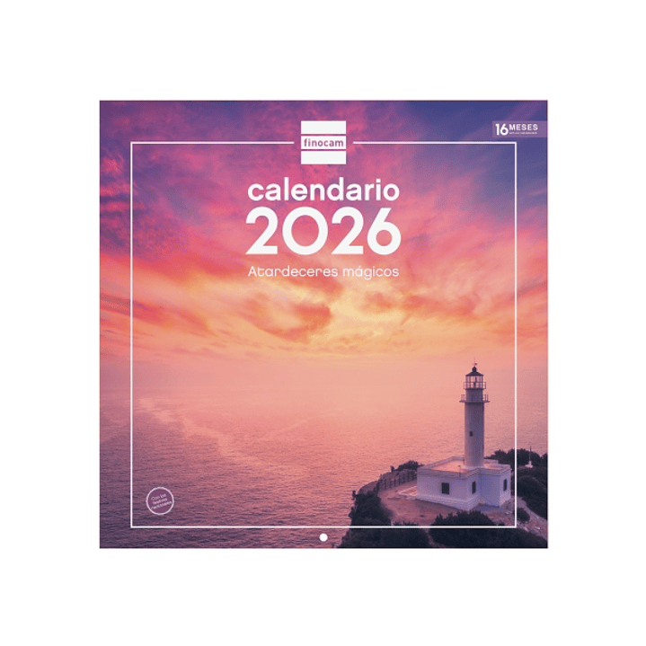 Finocam Calendario de Pared - Anual 2026 - Imagenes Variadas - 300x300mm - Espacio para Escribir - Tematica de Atardeceres Magicos 1