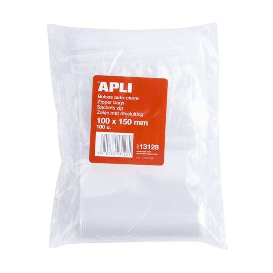 Apli Pack de 100 Bolsas de Auto Cierre 100 x 150 mm - Cierre Seguro - Aptas para Alimentos 1